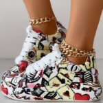 Women's Graffiti Print Sports Shoes, Fashion Lace Up Low Top Platform Sneakers, Casual Skate Shoes - Image 5
