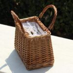 Woven Willow Baskets, Handbags, Square Bags, Tote Bags with Bow Ribbons, Perfect for Parties And Evening Events