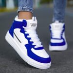 Women'S High-Top Plus Size Sneakers - Women'S Skateboarding Casual Shoes, Stylish White And Blue Color Matching Design, Cheap, Comfortable And Soft EVA Sole, - Image 7