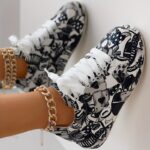 Women's Graffiti Print Sports Shoes, Fashion Lace Up Low Top Platform Sneakers, Casual Skate Shoes - Image 4
