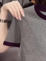 Women's Summer Dark Gray & Magenta Color-Block T-Shirt - Image 5