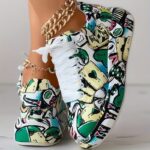 Women's Graffiti Print Sports Shoes, Fashion Lace Up Low Top Platform Sneakers, Casual Skate Shoes - Image 7
