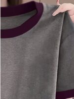 Women's Summer Dark Gray & Magenta Color-Block T-Shirt - Image 3
