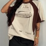 Women'S Streetwear Oversized Racing Motorcycle Print Short Sleeve, Y2K Street Style Letter Print Trendy Top