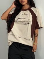 Women'S Streetwear Oversized Racing Motorcycle Print Short Sleeve, Y2K Street Style Letter Print Trendy Top