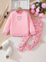 2-piece Set. Girls' Round-neck Sweatshirt with Long Pants Set - Image 2