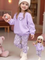 2-piece Set. Girls' Round-neck Sweatshirt with Long Pants Set - Image 9