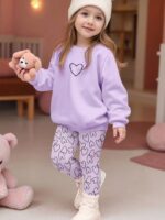 2-piece Set. Girls' Round-neck Sweatshirt with Long Pants Set - Image 10