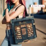 Bookish Elegance, Bookstore-Themed Large Capacity Shoulder Bag, Printed Tote Bag, - Image 4