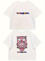 Little Girl Summer Short Sleeve Set, Girls' Trendy Girly Athletic Influencer Summer Outfit 3- 2pcs Cartoon Little Monster Pattern Set, for Outdoor - Image 7