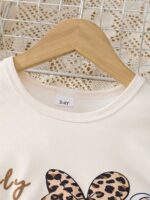 Girls' 3Pcss Tulle Skirt Set, Bear Puff Sleeve Round Neck Short Sleeve Top And Tulle Patchwork Leopard Print Skirt with Decorative Belt, 3Pcss Ladylike Outfit - Image 2