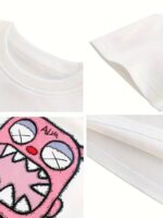 Little Girl Summer Short Sleeve Set, Girls' Trendy Girly Athletic Influencer Summer Outfit 3- 2pcs Cartoon Little Monster Pattern Set, for Outdoor - Image 8