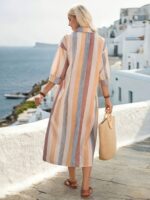 Elegant Women's Vacation Casual Striped Shirt Long Dress, Spring/Summer Style - Image 6