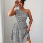 Striped Magical Visual One-Shoulder Dress
