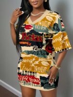 V-Neck Mini Dress/Women'S Summer Clothing/Women'S Autumn Clothing