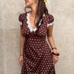 Elegant Vintage French Burgundy Dress, Lace V-Neck Waist-Cinching Midi Dress, Graceful Tea Dress, Full of Vacation Style