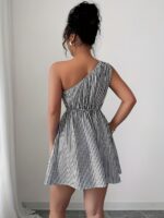 Striped Magical Visual One-Shoulder Dress - Image 4